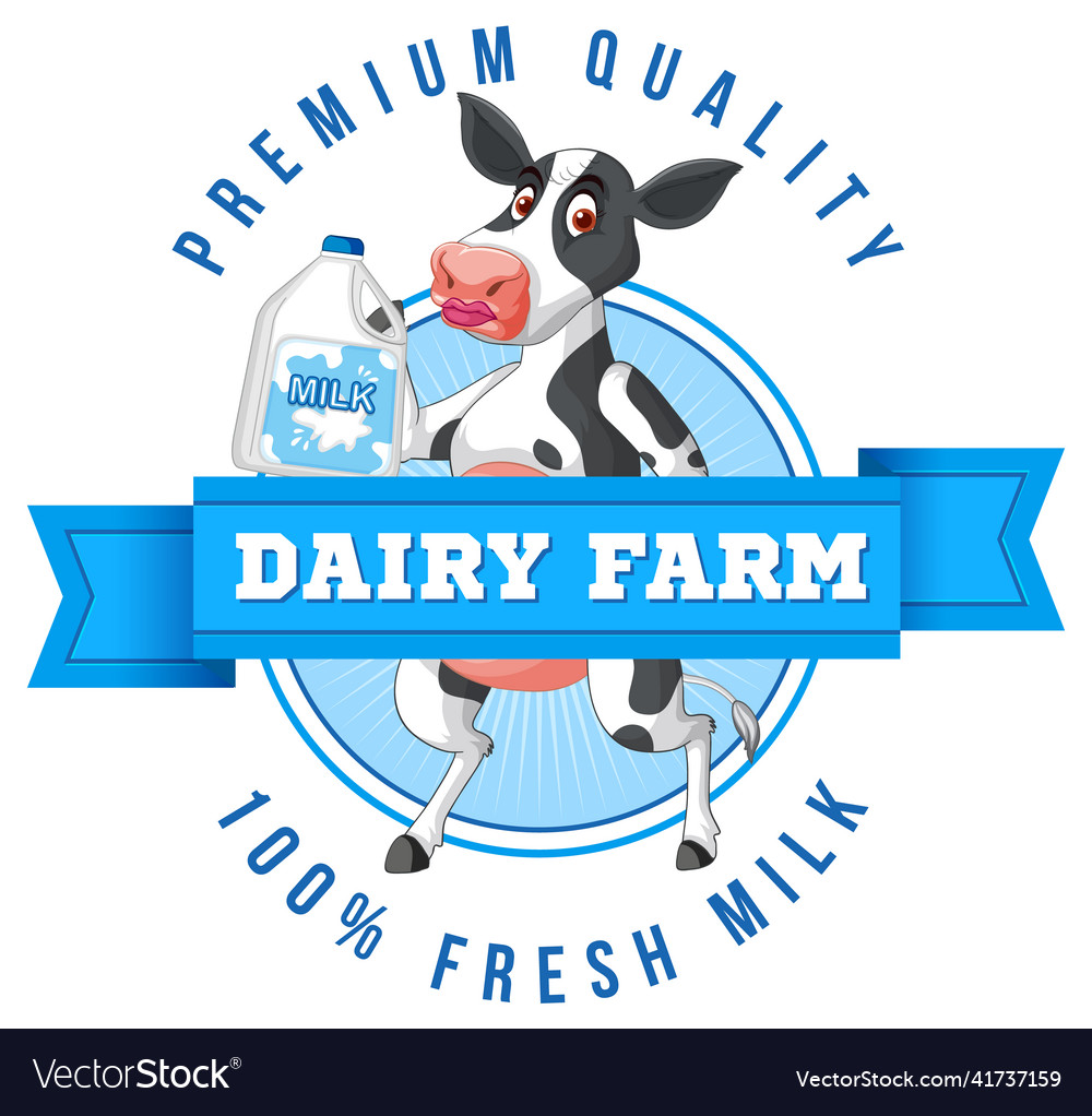 A Cow With Dairy Farm Label Royalty Free Vector Image