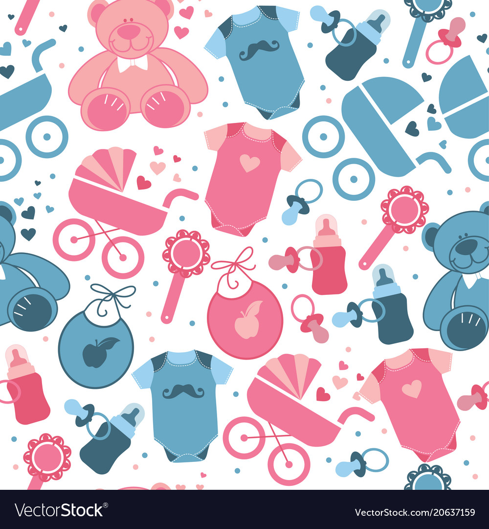 Baby clothes and toys seamless pattern