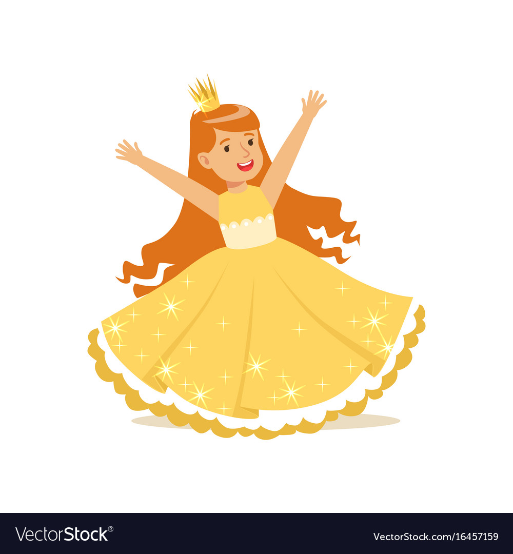 Beautiful redhead little girl princess in a gold