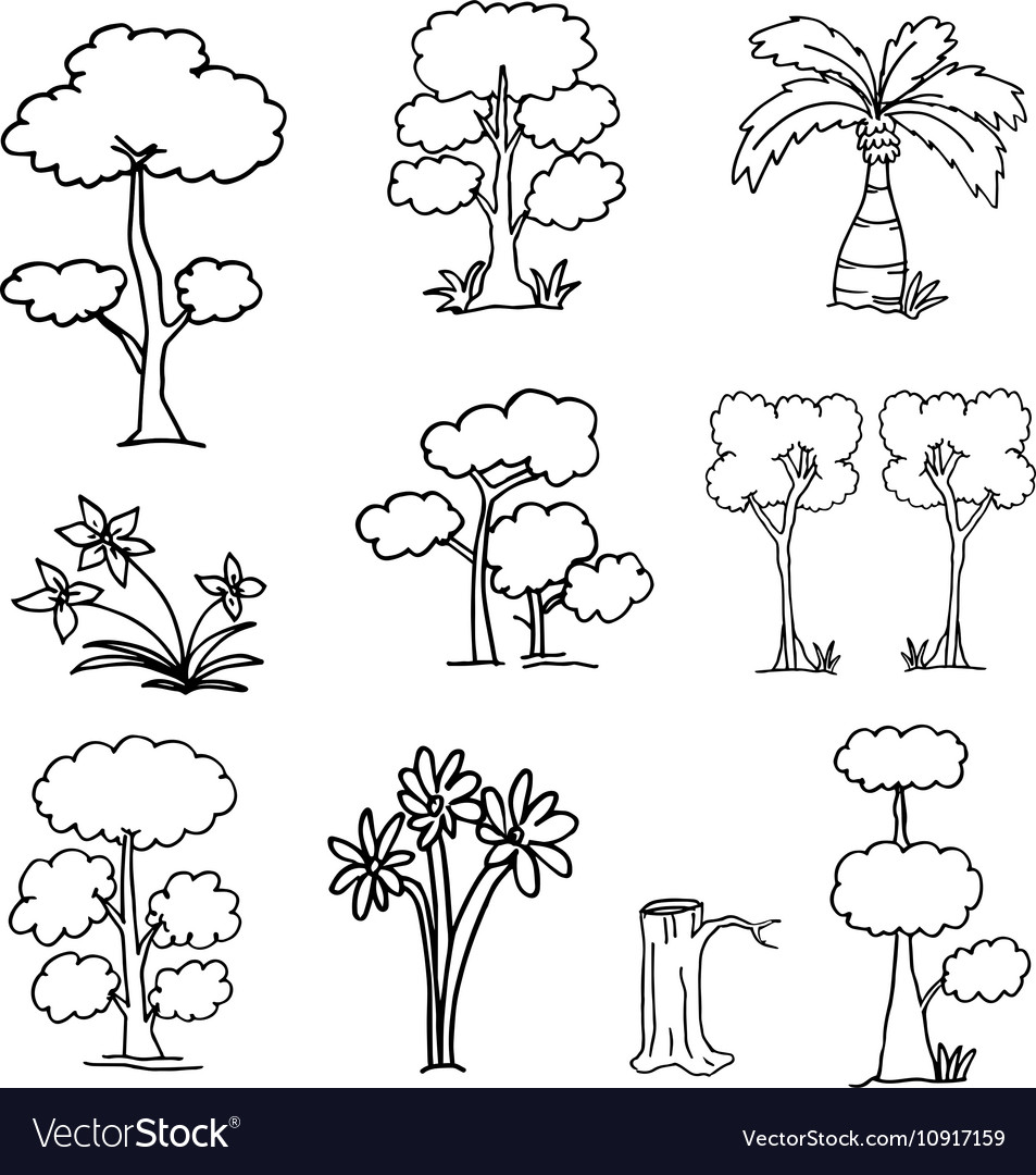 Collection of tree doodles Royalty Free Vector Image