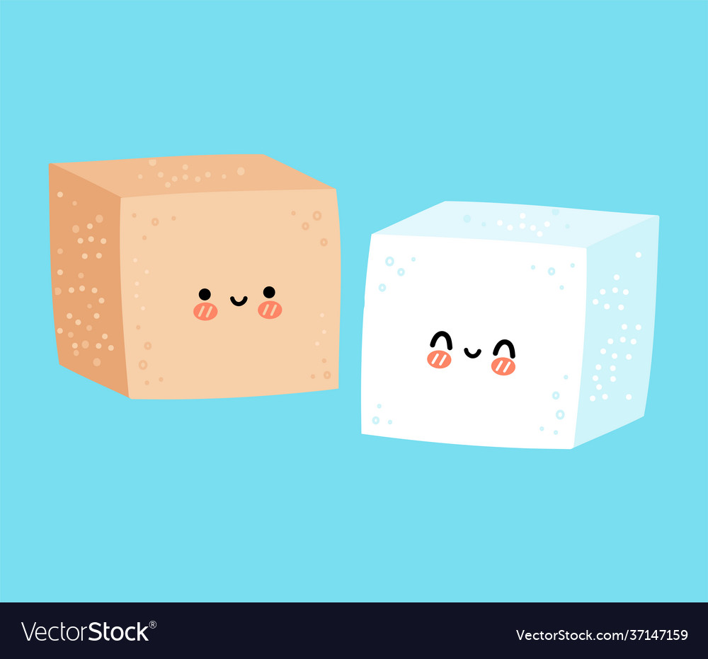 Cute funny happy white and brown sugar piece cube Vector Image