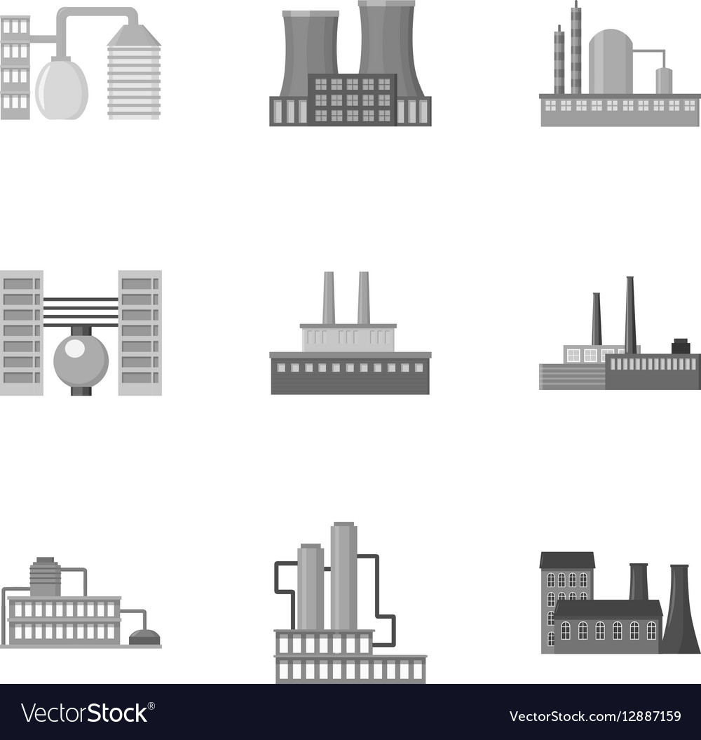 Factory set icons in monochrome style big Vector Image
