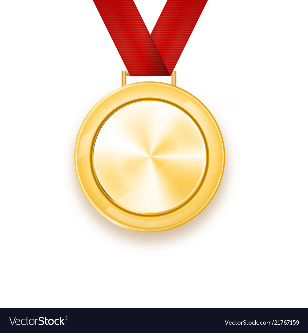 Gold medal with a red ribbon laurel wreath Vector Image