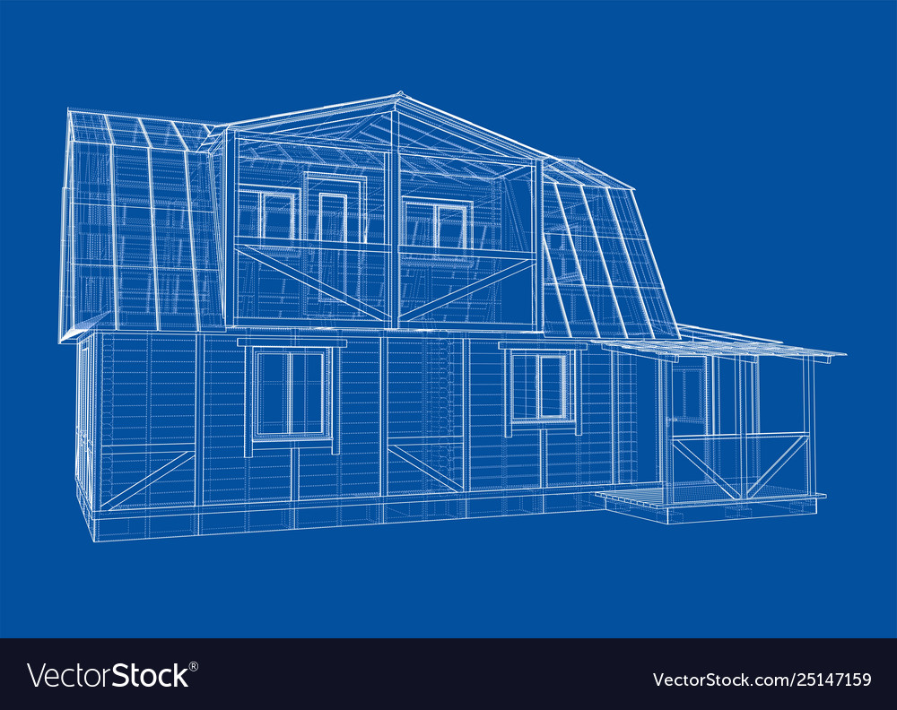 House Sketch Rendering 3d Royalty Free Vector Image