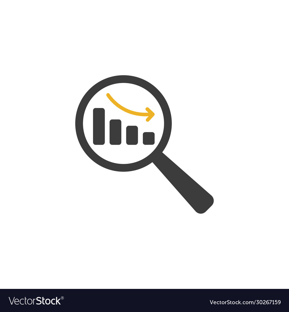 Magnifier with rising bars chart icon flat style