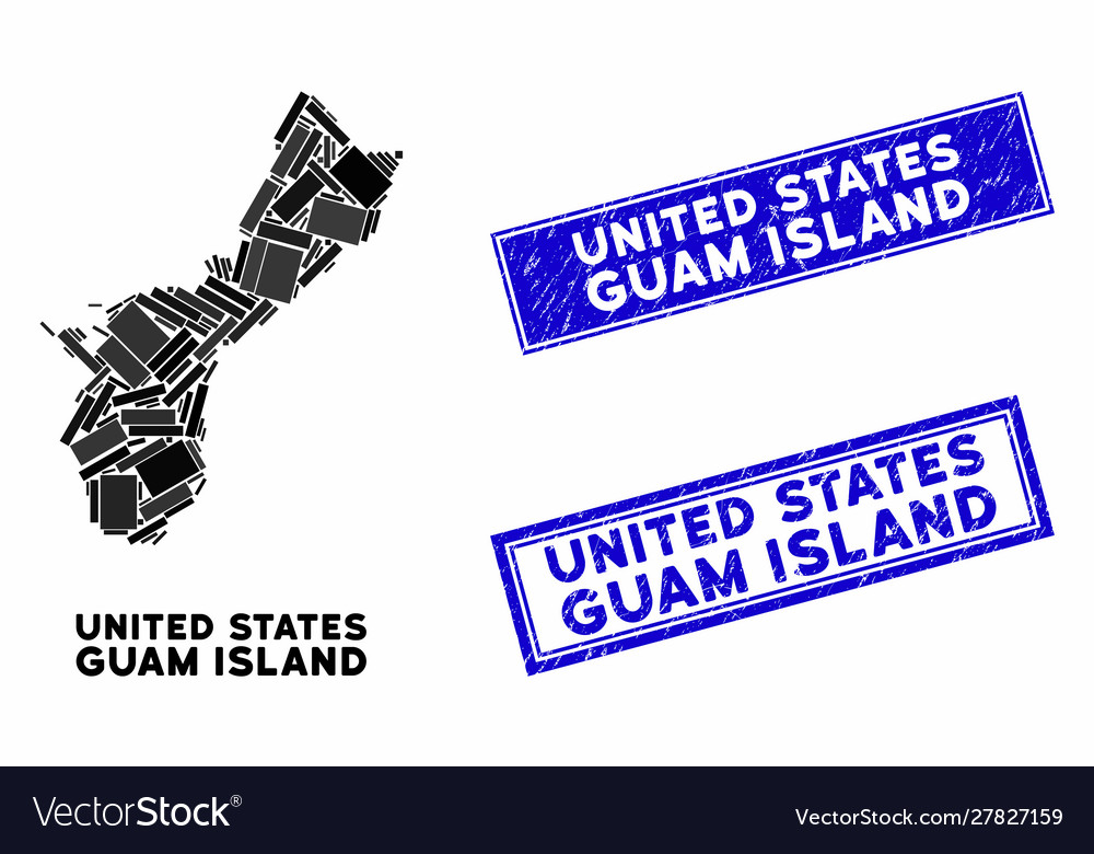 Mosaic guam island map and distress rectangle