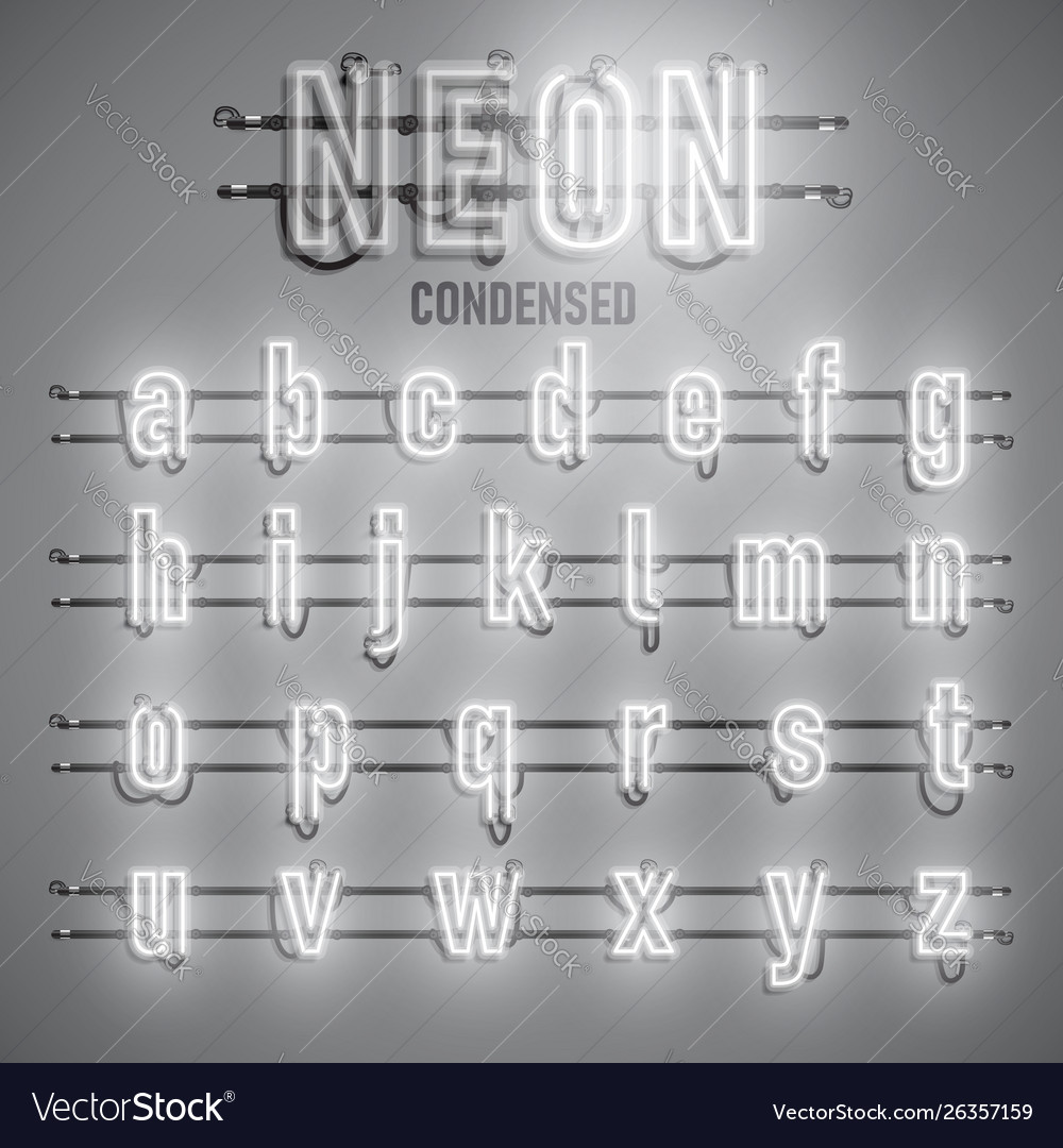Realistic neon font with wires and console vector image Realistic neon font with wires and console
