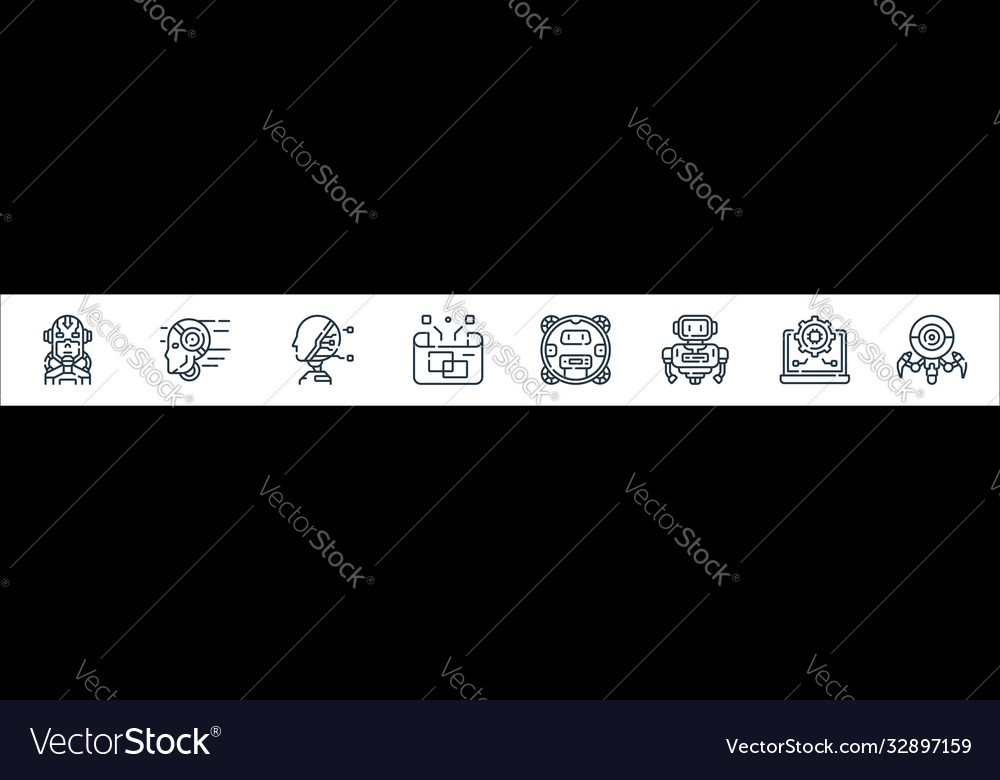 Robotics line icons linear set quality vector image Robotics line icons linear set quality