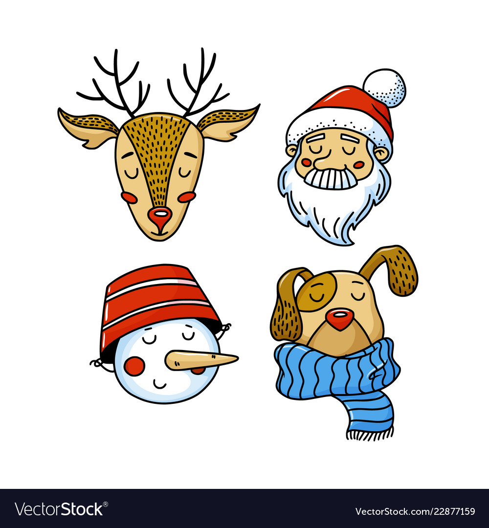 Set of xmas avatars - deer santa snowman dog