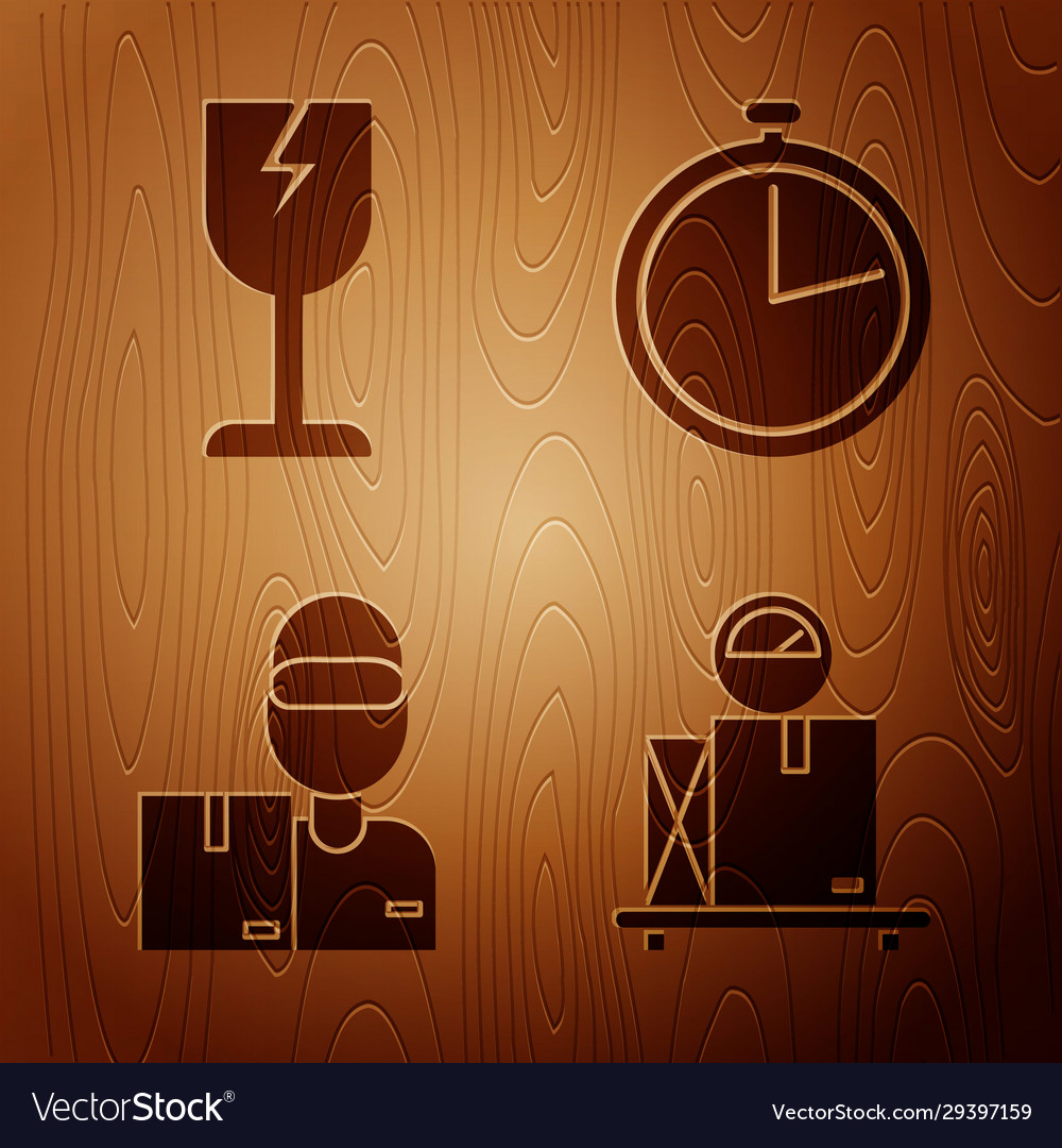 Set scale with cardboard box fragile broken vector image Set scale with cardboard box fragile broken