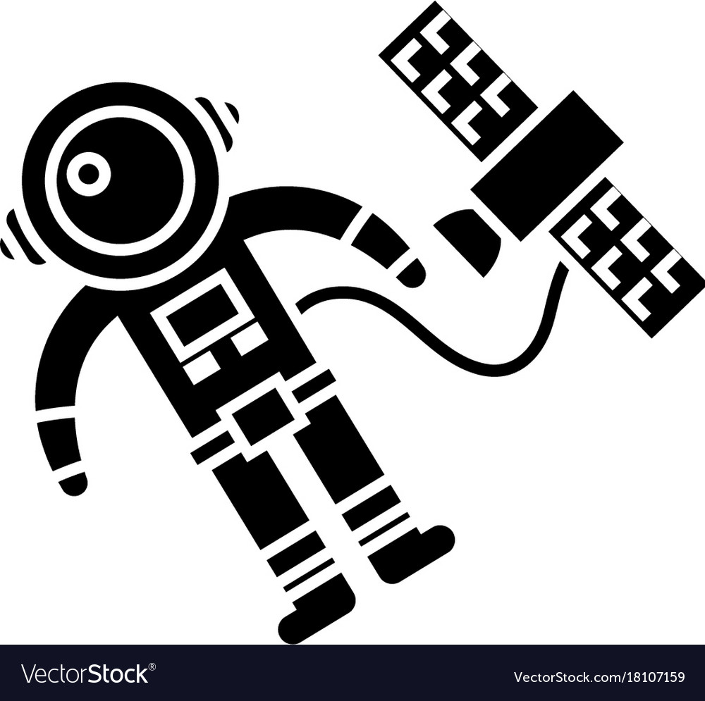 Spaceman in space with spaceship icon