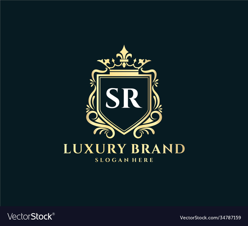 Sr Initial Letter Gold Calligraphic Feminine Vector Image