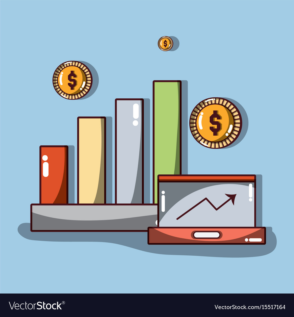 Business statistics with arrow up and coins