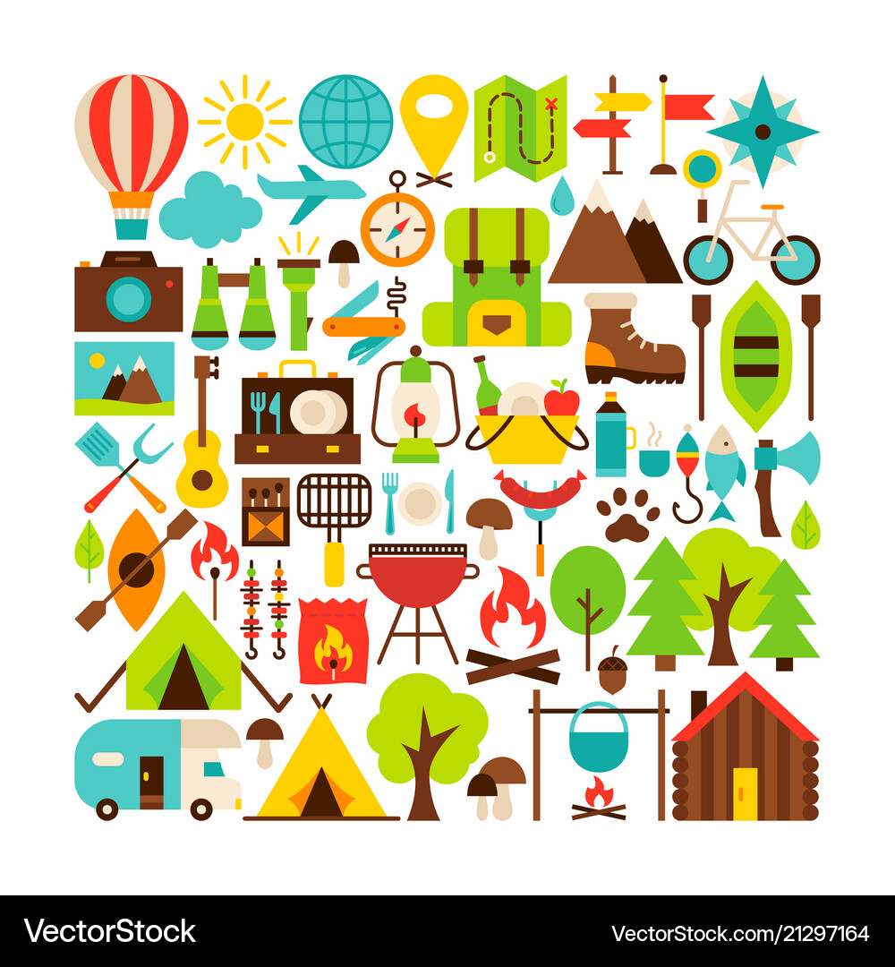 Camping isolated objects big set Royalty Free Vector Image