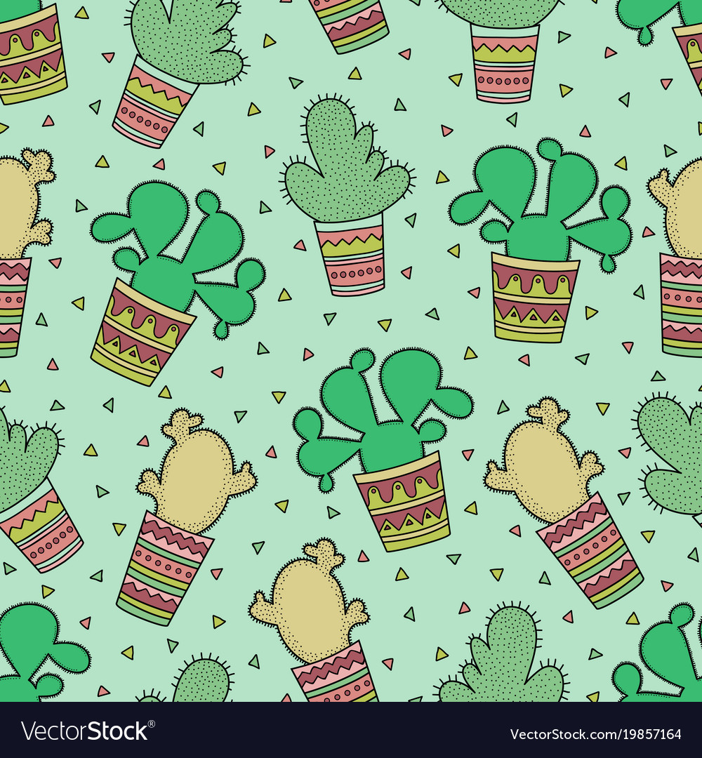 Cute seamless pattern with cactuses