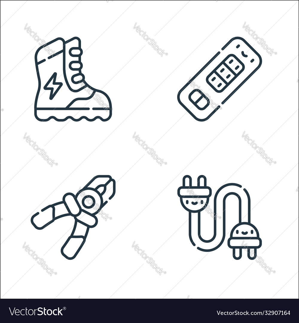Electrician tools and line icons linear set vector image Electrician tools and line icons linear set