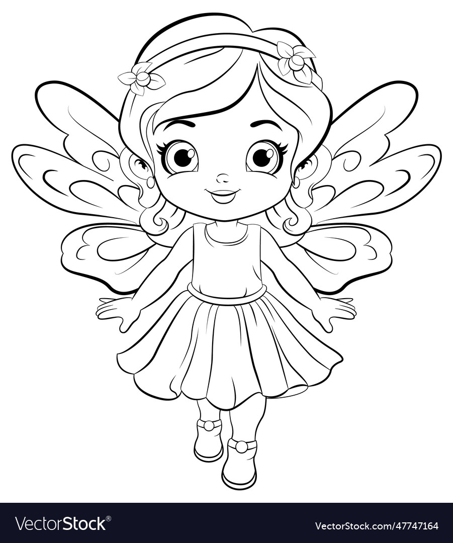 Fairy girl in beautiful dress outline Royalty Free Vector