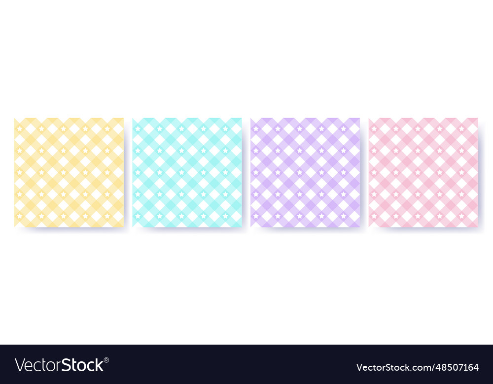 Gingham star diagonal seamless pattern set
