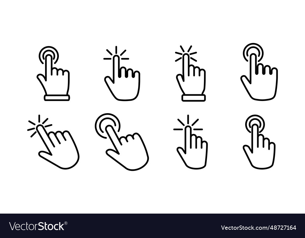 Hand click icon clicking finger pointer vector image Hand click icon clicking finger pointer