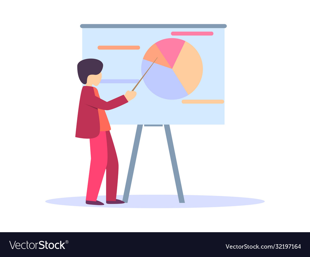 Man in a red suit shows pointer to chart Vector Image Man in a red suit shows pointer to chart