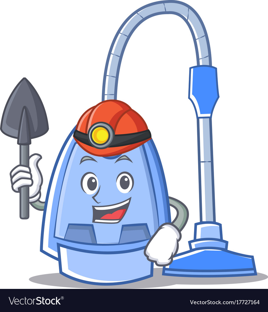 Miner vacuum cleaner character cartoon
