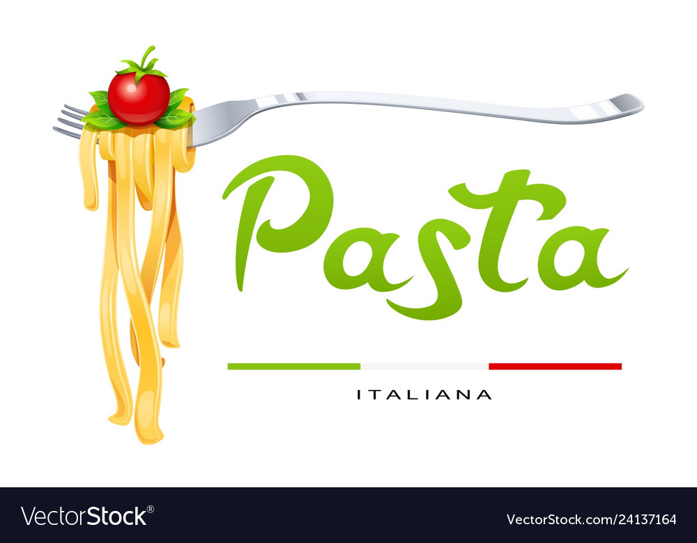 Pasta at fork with basil Royalty Free Vector Image