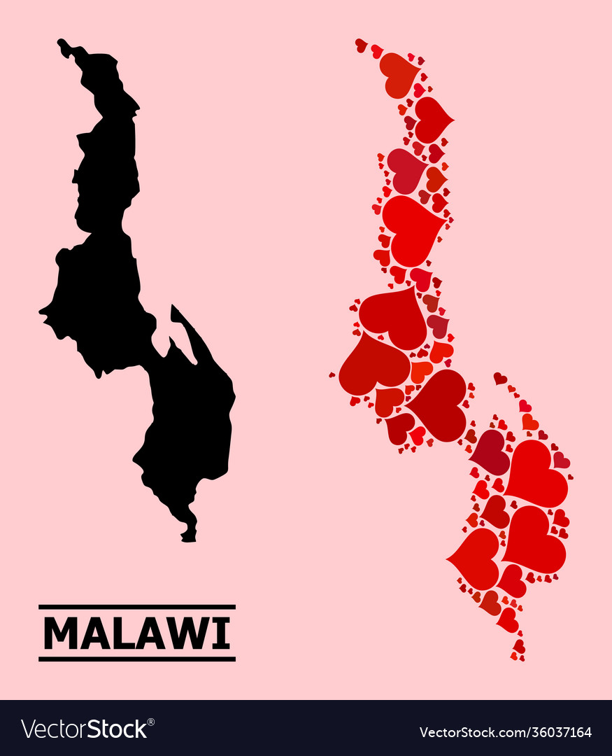 Red heart mosaic map malawi Royalty Free Vector Image