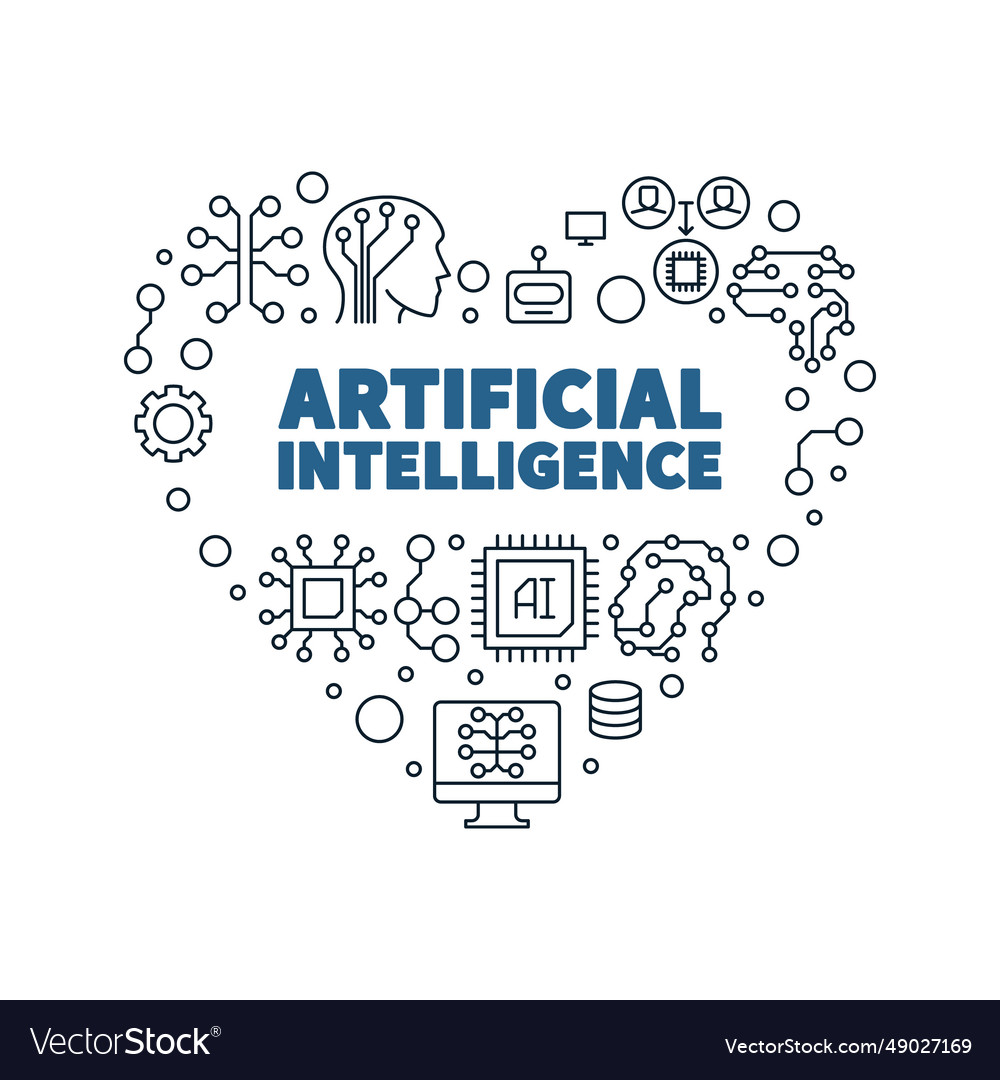 Artificial intelligence heart banner in thin line