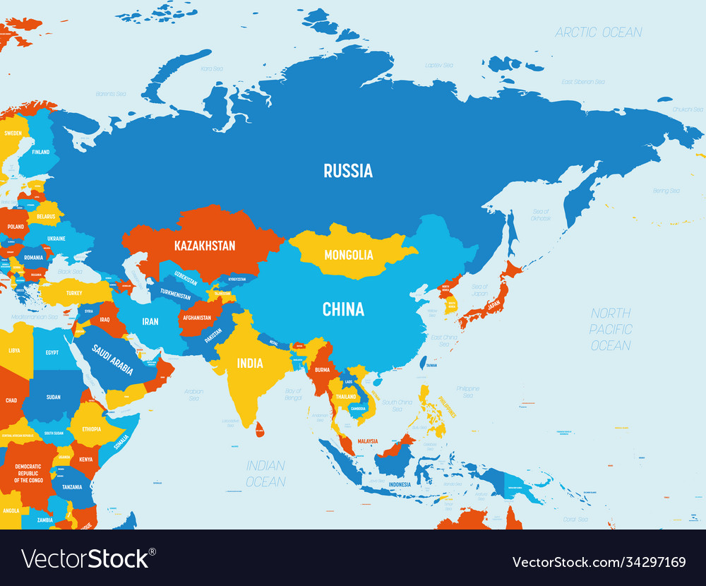 Asia - 4 bright color scheme high detailed Vector Image