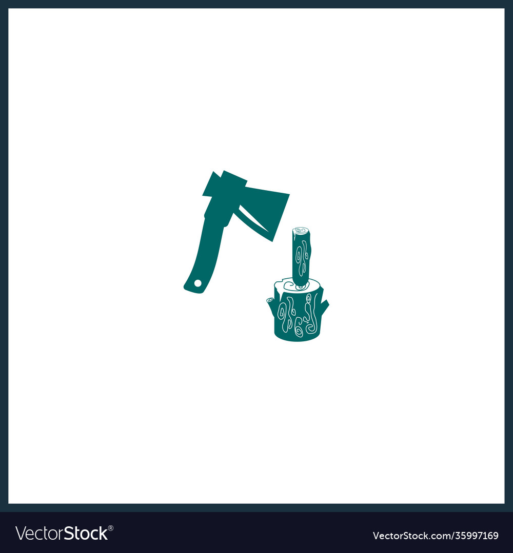 Ax with a stump an simple icon