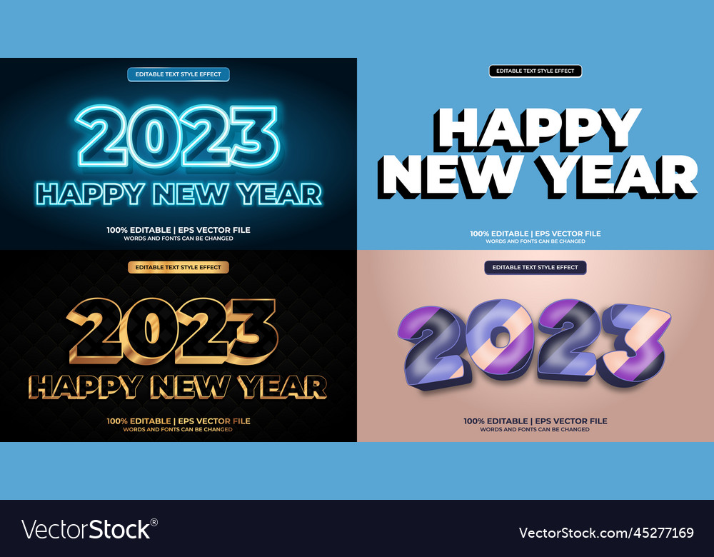 Bundle of editable text effect design set vector image Bundle of editable text effect design set