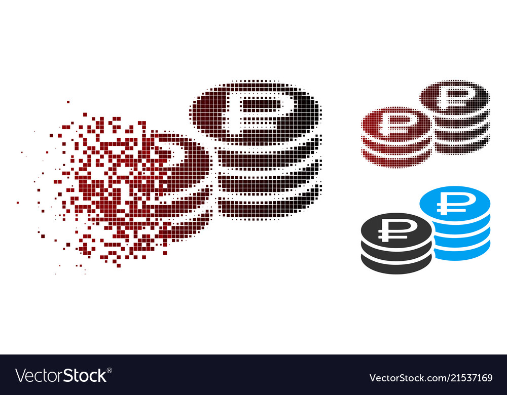 Dissolving pixel halftone rouble coin stacks icon vector image Dissolving pixel halftone rouble coin stacks icon