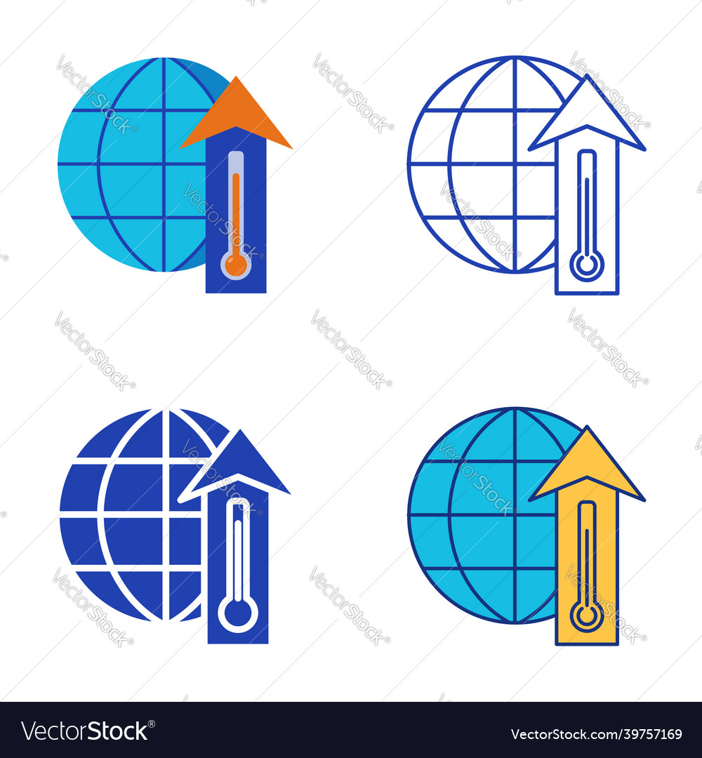Global warming icon set in flat and line style vector image Global warming icon set in flat and line style