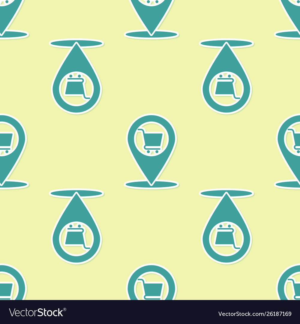 Green map pointer with shopping cart icon vector image Green map pointer with shopping cart icon