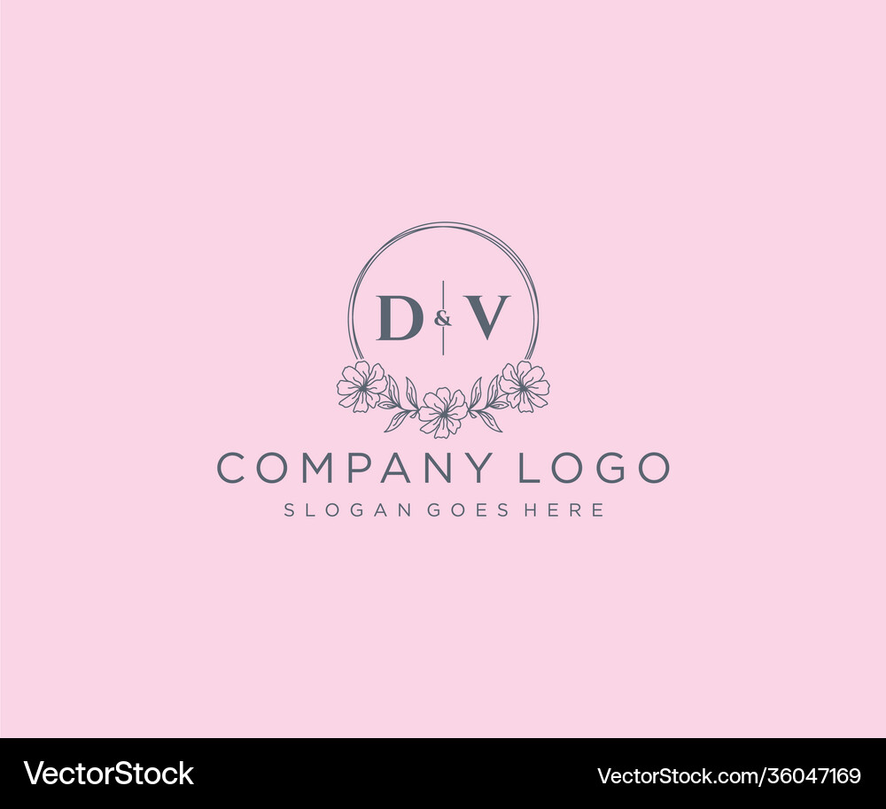 Initial dv letters floral frames unique Royalty Free Vector