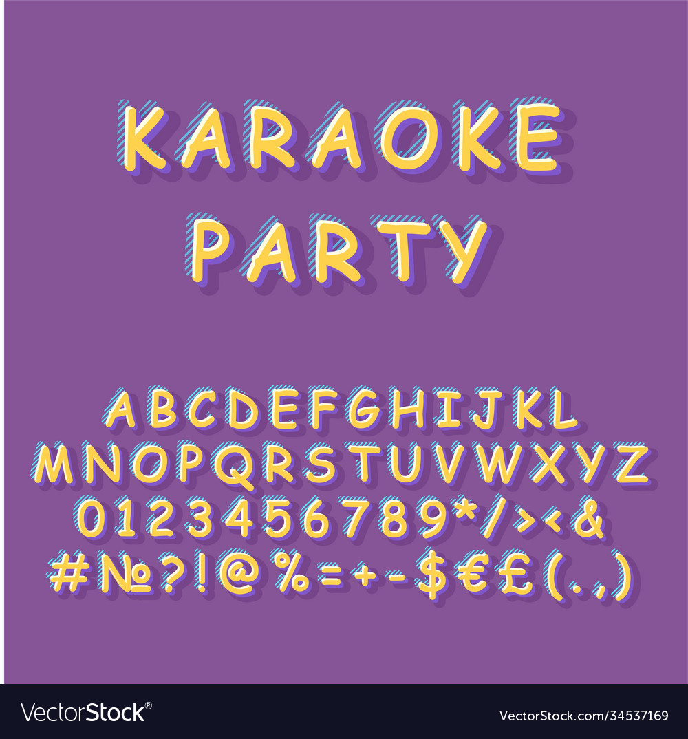 Karaoke party vintage 3d alphabet set