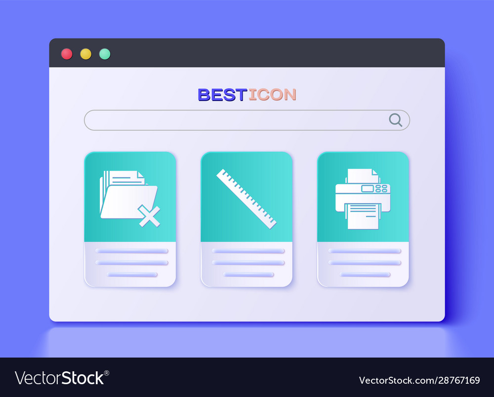 Set ruler delete folder and printer icon vector image Set ruler delete folder and printer icon