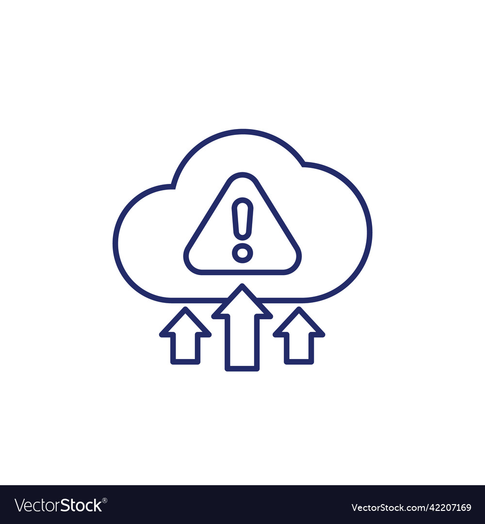 Warning upload error line icon with a cloud