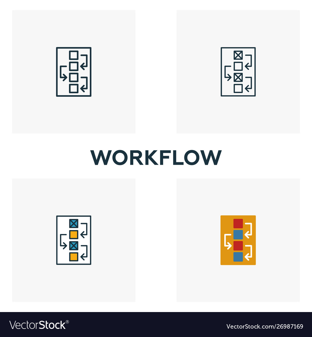 Workflow-Symbol setzt vier Elemente in verschiedenen