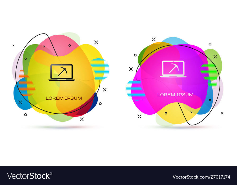Color mining concept with laptop and pickaxe icon