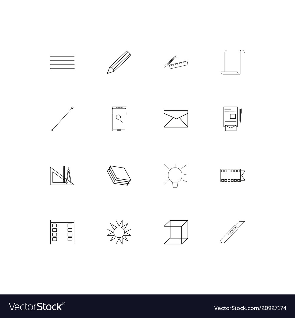 Creative process and design linear thin icons set