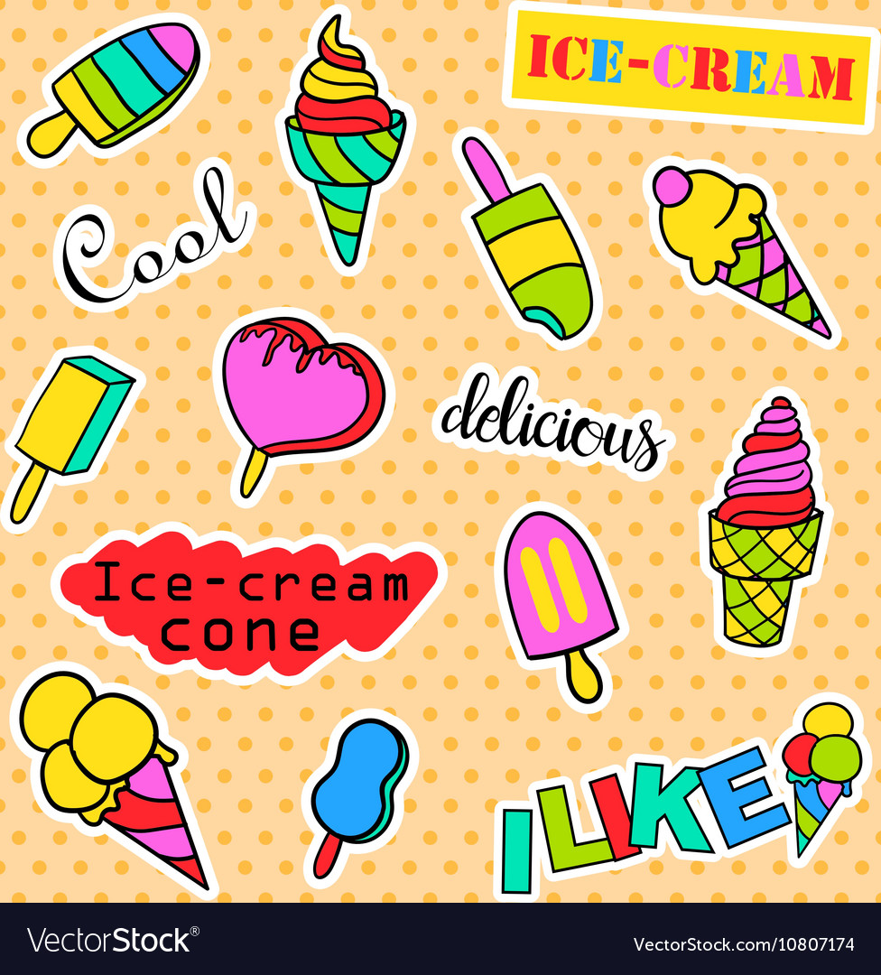 Fashion patch badges pop art ice cream set