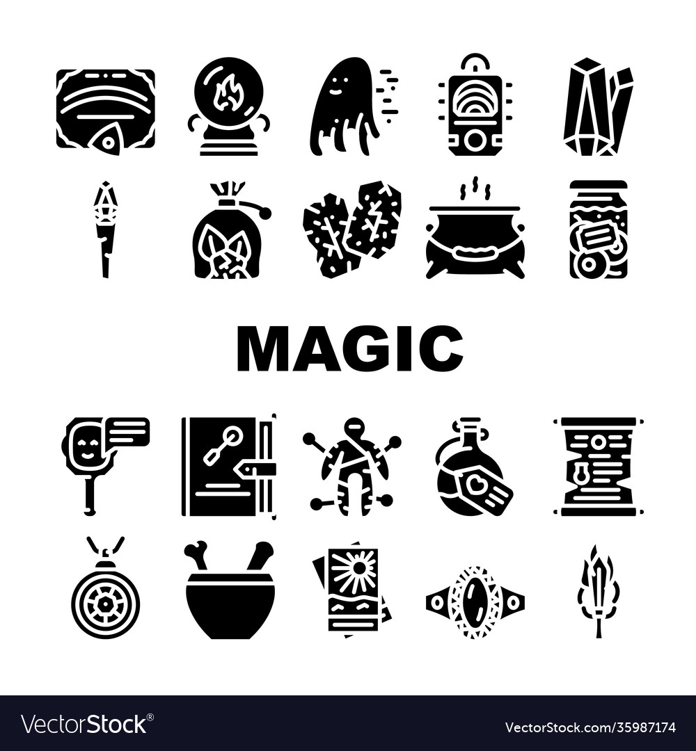 Magic mystery objects collection icons set vector image Magic mystery objects collection icons set