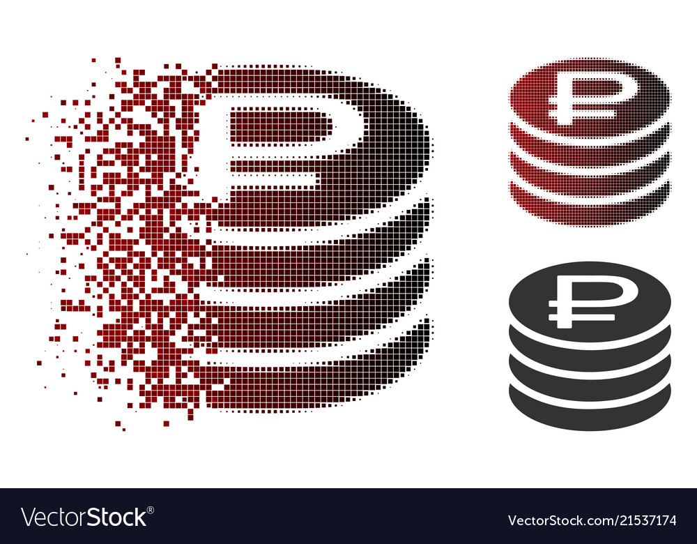 Moving pixel halftone rouble coins stack icon Vector Image Moving pixel halftone rouble coins stack icon