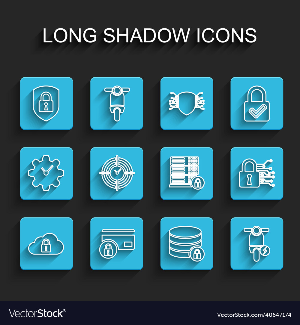 Set line cloud computing lock credit card vector image Set line cloud computing lock credit card
