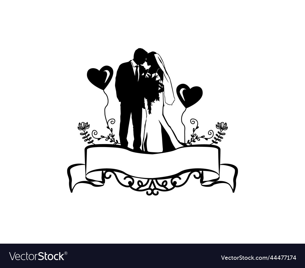 Wedding silhouette couple banner design Royalty Free Vector