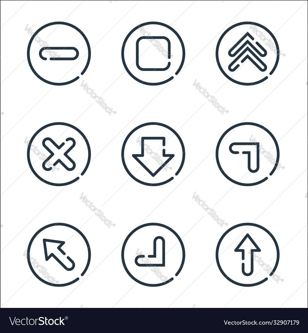 Arrow line icons linear set quality