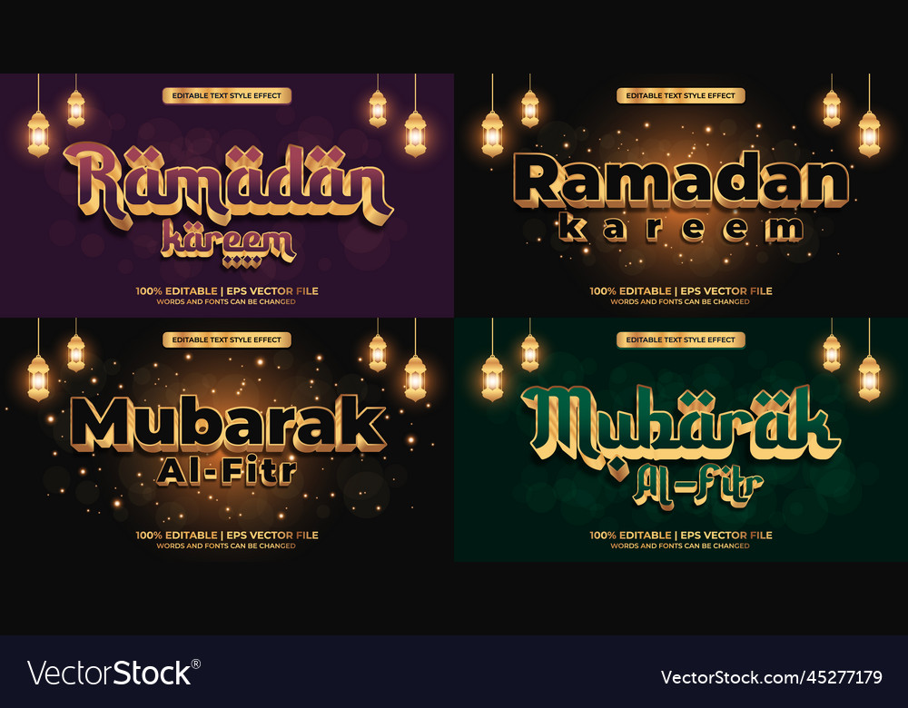 Bundle of editable text effect design set vector image Bundle of editable text effect design set
