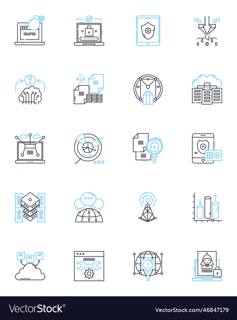 Cybersecurity linear icons set encryption vector image Cybersecurity linear icons set encryption