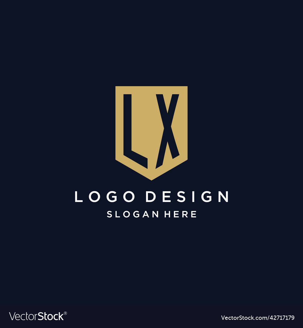 Lx monogram initials logo design with shield icon